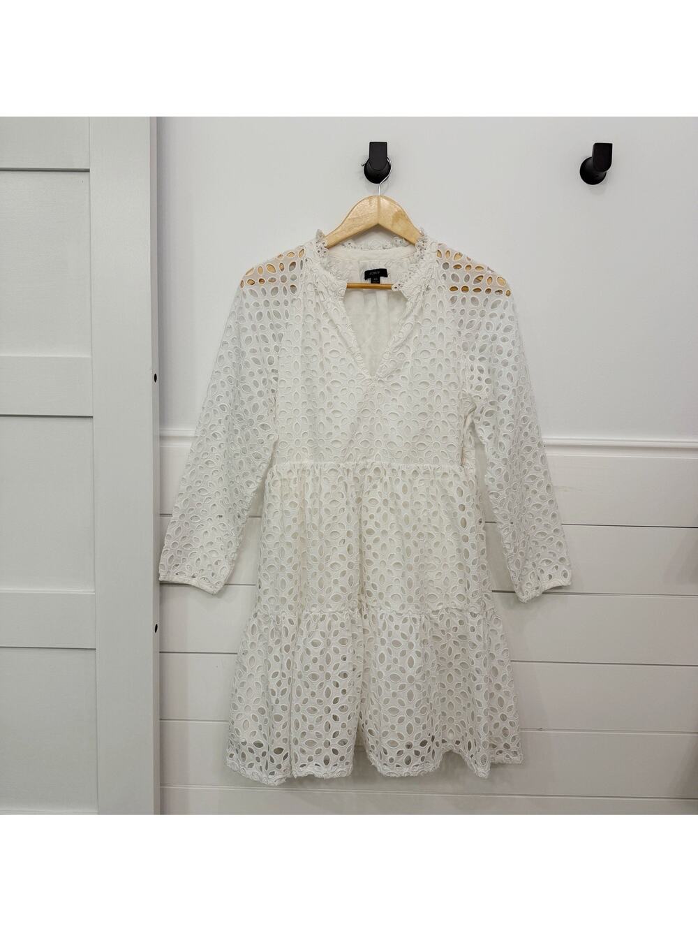 Women’s J. Crew Tiered Popover Dress In Embroidered Eyelet White Size XS